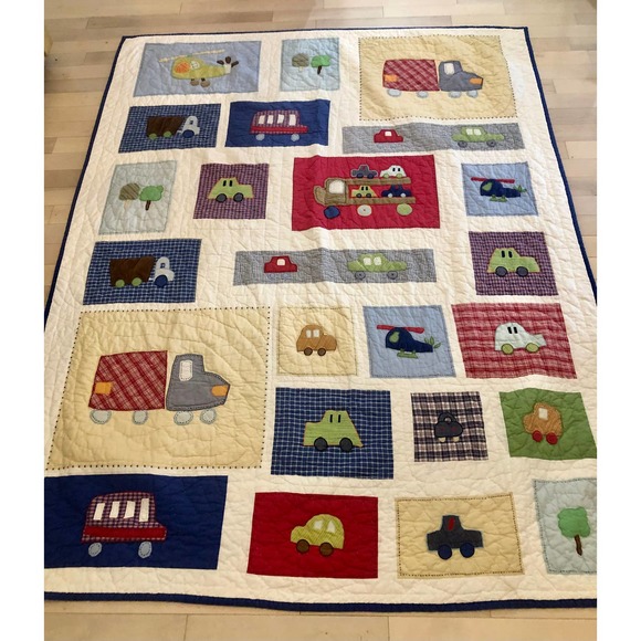 Pottery Barn Transportation Cars Trucks Bed Quilt 85" x 68"